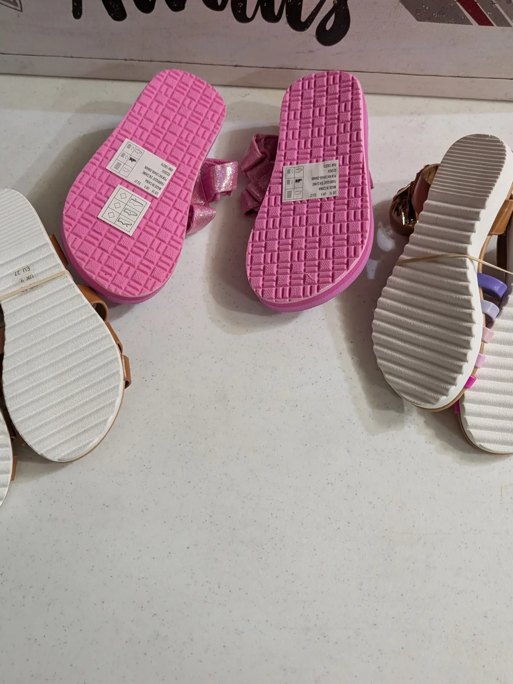 3 Pair. Girls Sandals. Brown. Pink. Multi.